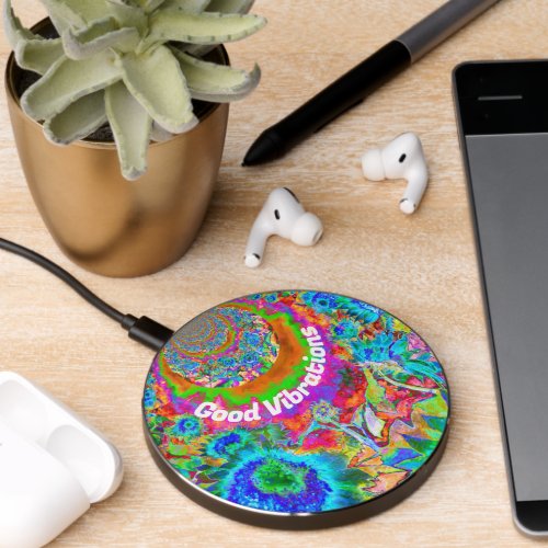 Abstract blue sunflower field  retro flowers  wireless charger 