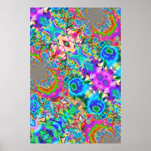 Abstract blue sunflowers _ retro floral painting  poster
