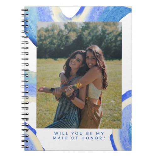 Abstract Blue Swirl Photo Maid of Honor Proposal Notebook