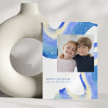 Abstract Blue Swirl Two Photo Happy Hanukkah  Holiday Card<br><div class="desc">Contemporary Abstract Blue Swirl Two Photo Happy Hanukkah Holiday Card</div>