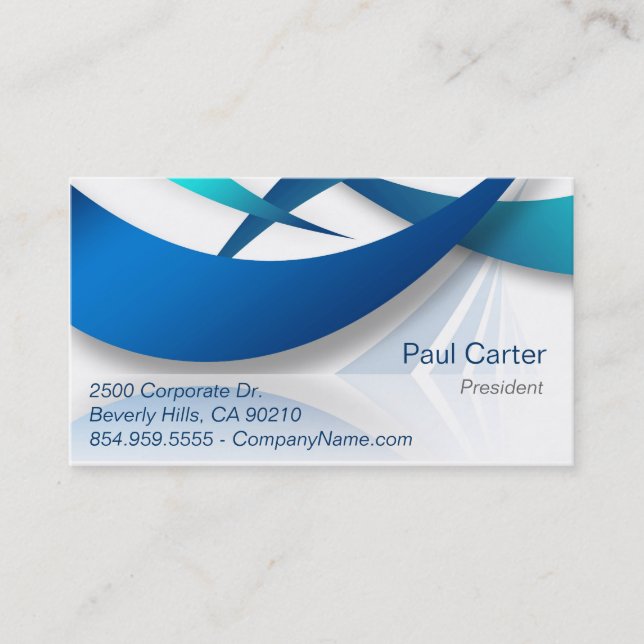 Abstract Blue Swoosh Textured Business Card (Front)