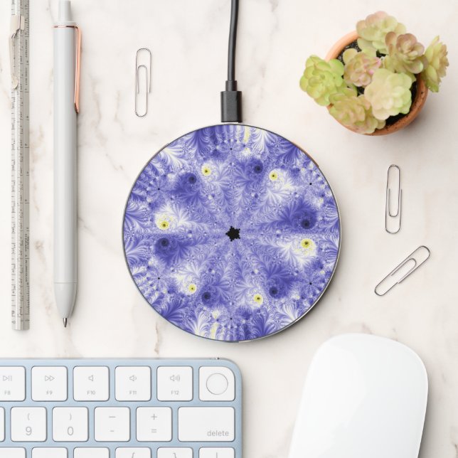 Abstract Blue Symmetrical Swirly Fractal Wireless Charger (Desk)