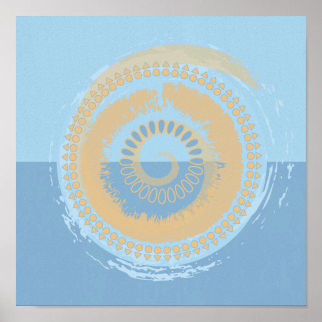 Abstract Blue & Tan Spiral Circle Design Print (Front)