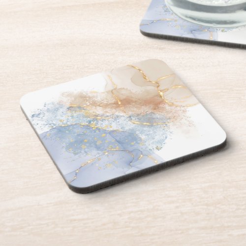Abstract Blue Taupe and Gold Beverage Coaster