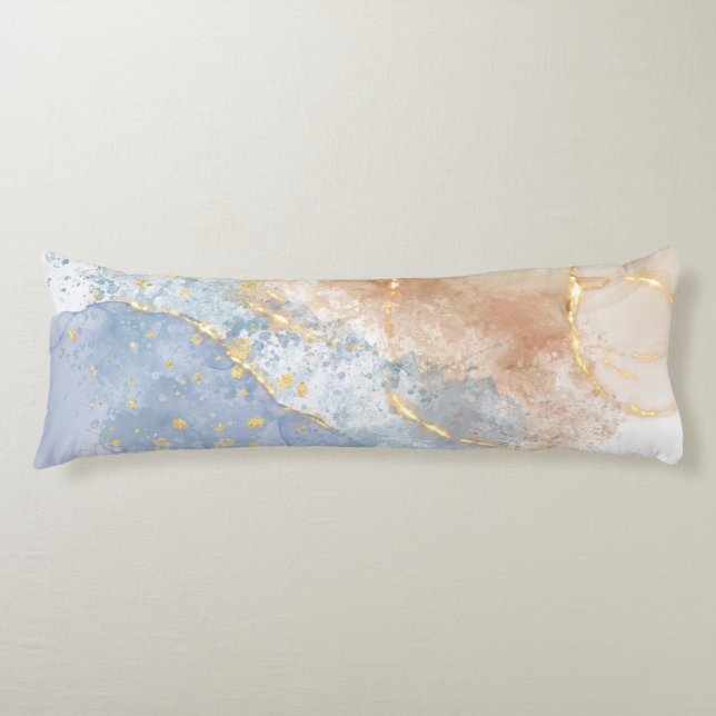 Abstract Blue, Taupe and Gold Body Pillow (Front)