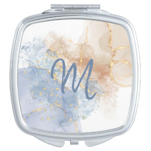 Abstract Blue, Taupe and Gold Compact Mirror