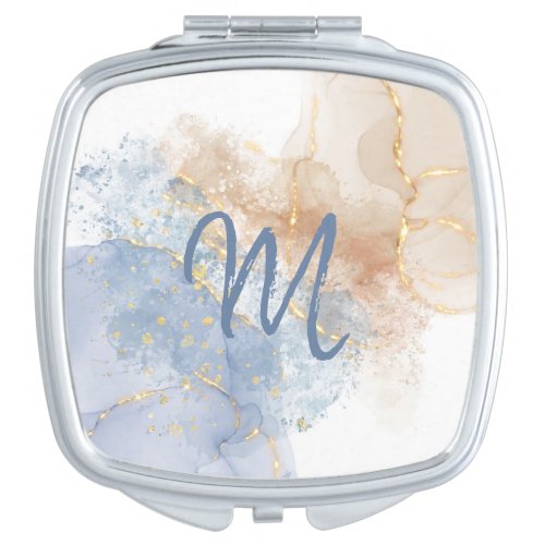 Abstract Blue Taupe and Gold Compact Mirror