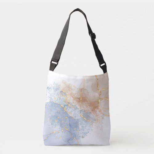 Abstract Blue Taupe and Gold Crossbody Bag