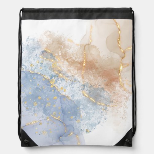 Abstract Blue Taupe and Gold Drawstring Bag