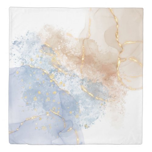 Abstract Blue Taupe and Gold Duvet Cover