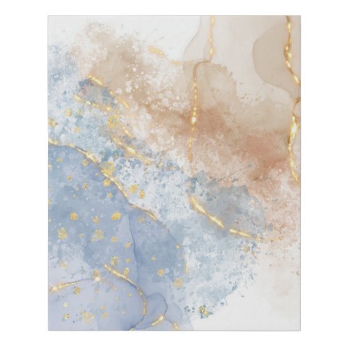 Abstract Blue Taupe and Gold Faux Canvas Print