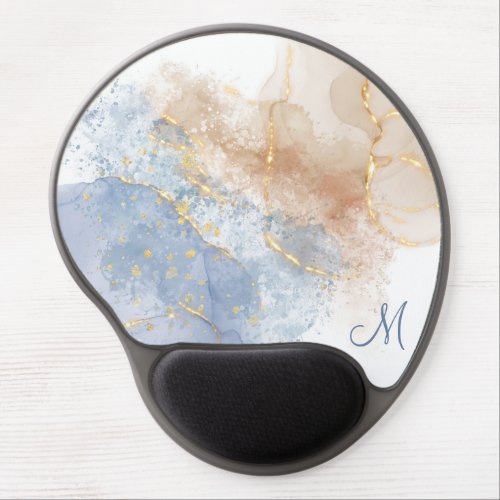 Abstract Blue Taupe and Gold Gel Mouse Pad