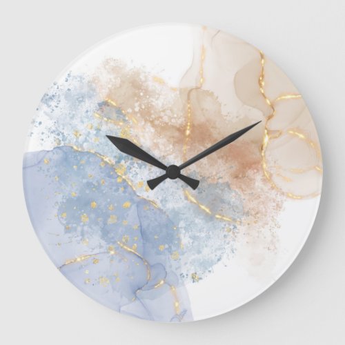 Abstract Blue Taupe and Gold Large Clock
