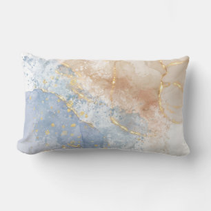 Abstract Blue, Taupe and Gold Lumbar Pillow