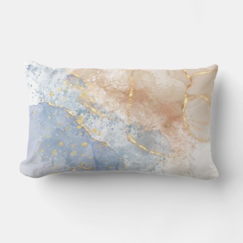 Abstract Blue Taupe and Gold Lumbar Pillow