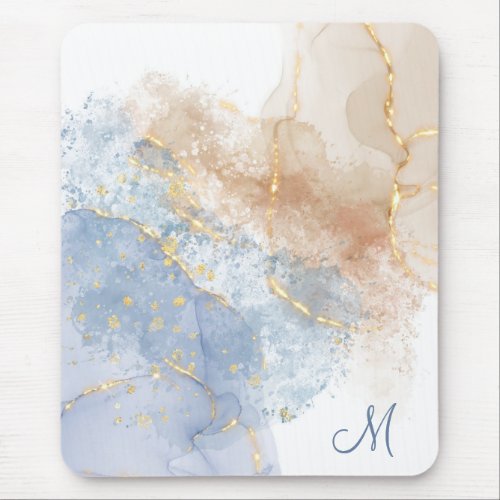 Abstract Blue Taupe and Gold Mouse Pad