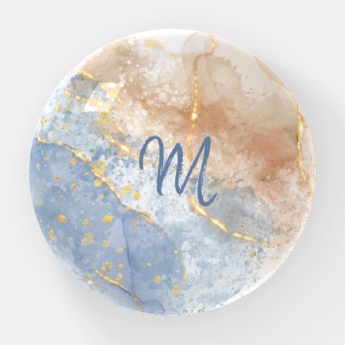 Abstract Blue Taupe and Gold Paperweight