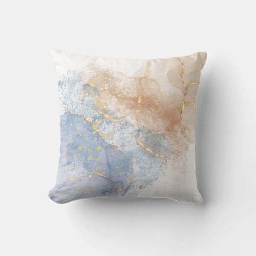 Abstract Blue Taupe and Gold Throw Pillow
