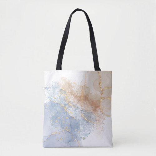 Abstract Blue Taupe and Gold Tote Bag