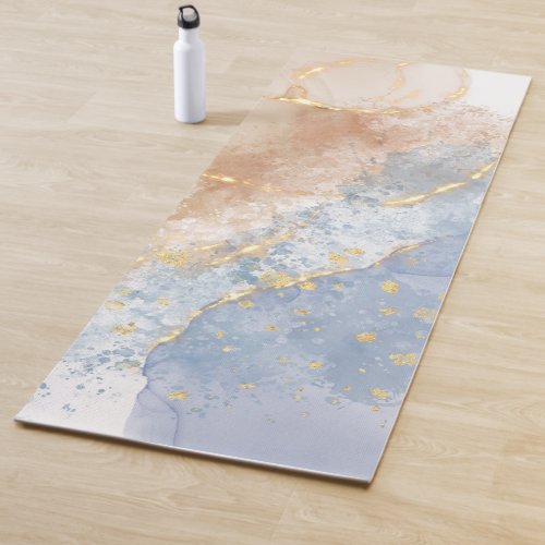 Abstract Blue Taupe and Gold Yoga Mat