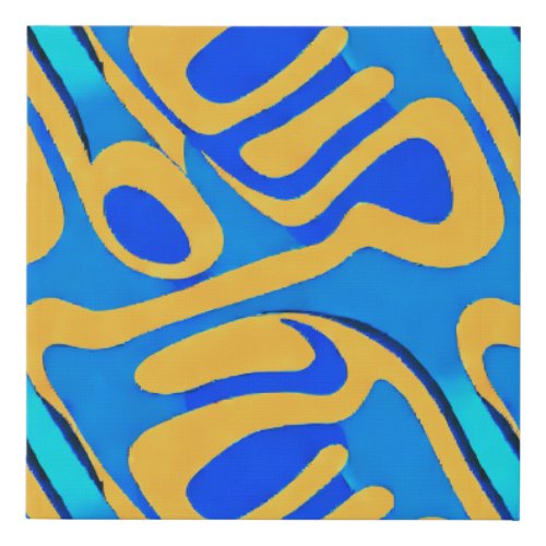 Abstract Blue Teal Honey Yellow Pattern Design Faux Canvas Print
