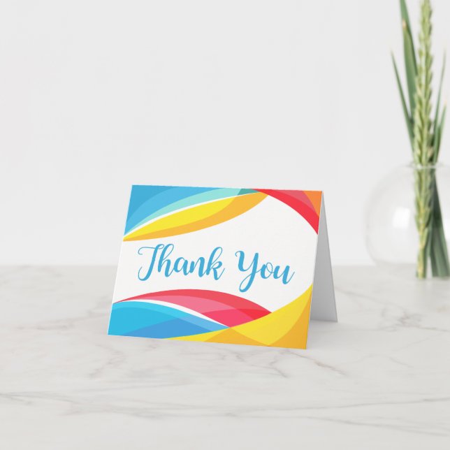 Abstract Blue Thank You Rainbow Wave Red & Yellow Card (Front)