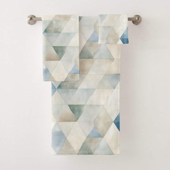 Abstract Blue Tranquil Beach Pattern Bath Towel Set (Insitu)
