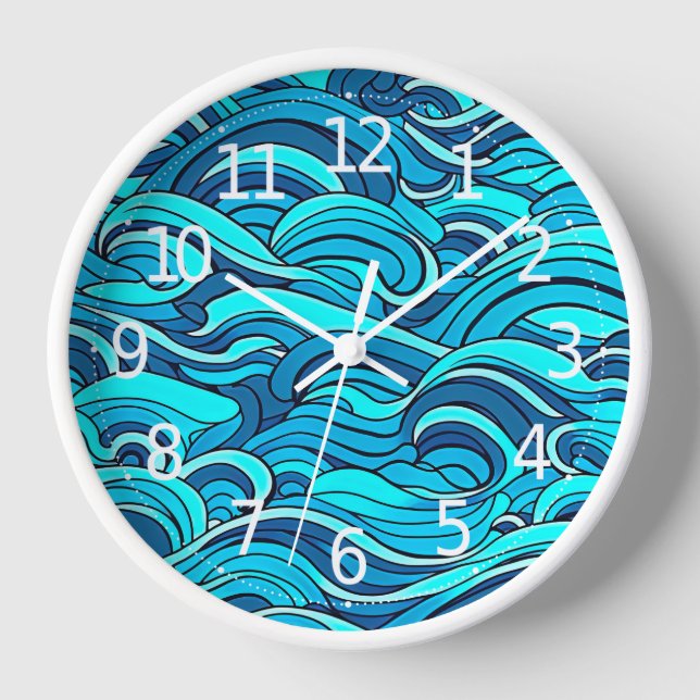 Abstract Blue Turquoise Ocean Water Waves | Clock (Front)