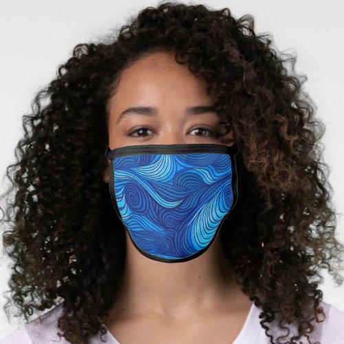 Abstract Blue Turquoise Ocean Water Waves  Face Mask