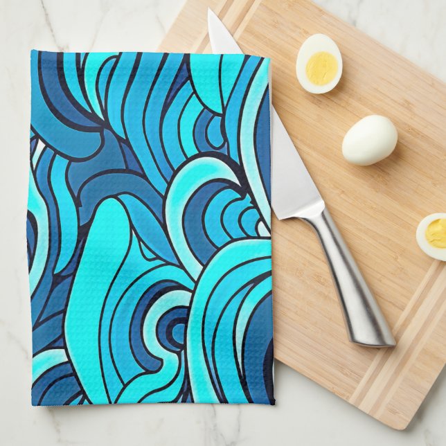 Abstract Blue Turquoise Ocean Water Waves | Kitchen Towel (Quarter Fold)