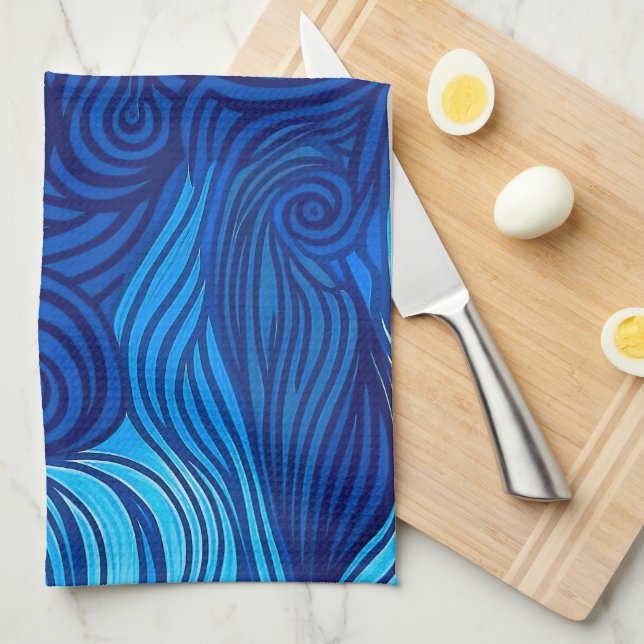 Abstract Blue Turquoise Ocean Water Waves | Kitchen Towel (Quarter Fold)