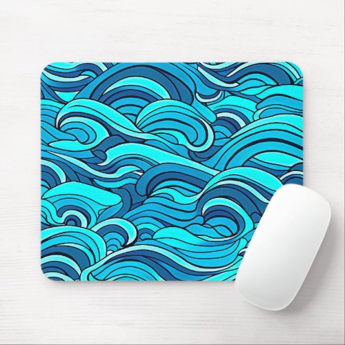 Abstract Blue Turquoise Ocean Water Waves  Mouse Pad