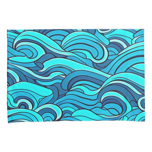 Abstract Blue Turquoise Ocean Water Waves | Pillow Case (Front-Right)