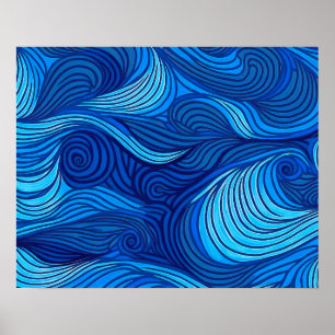 Abstract Blue Turquoise Ocean Water Waves Poster