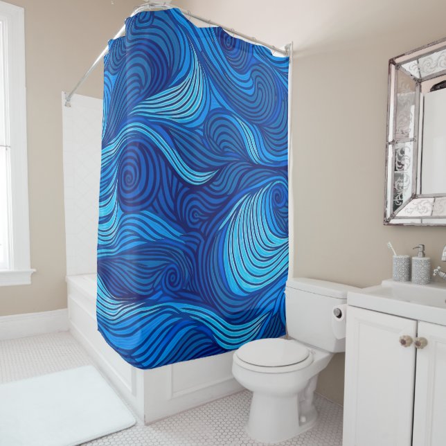 Abstract Blue Turquoise Ocean Water Waves | Shower Curtain (In Situ)