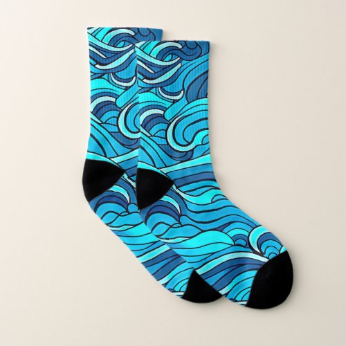Abstract Blue Turquoise Ocean Water Waves  Socks