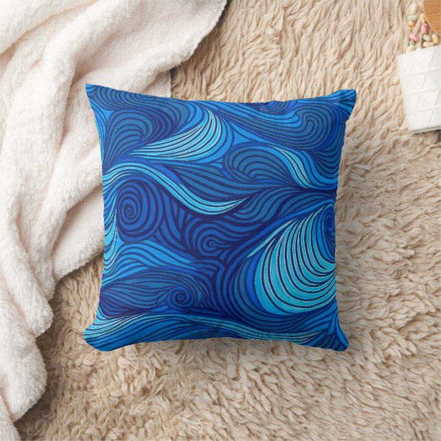 Abstract Blue Turquoise Ocean Water Waves | Throw Pillow (Blanket)