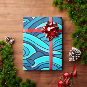 Abstract Blue Turquoise Ocean Water Waves   Wrapping Paper