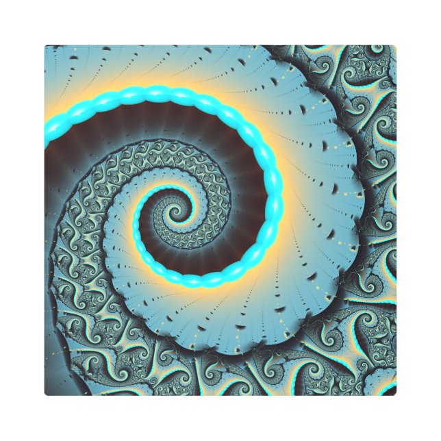 Abstract Blue Turquoise Orange Fractal Art Spiral (Front)