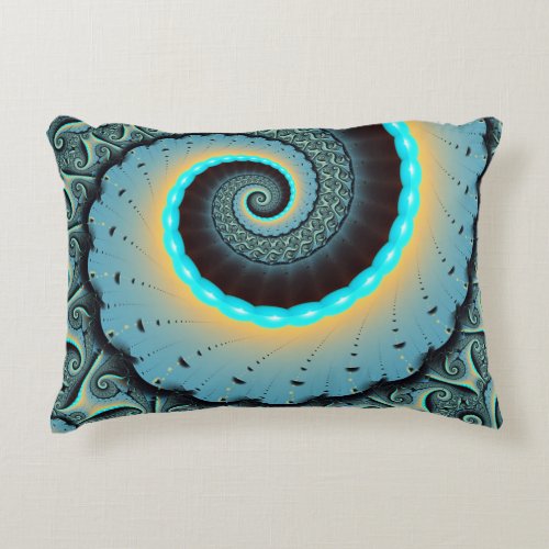 Abstract Blue Turquoise Orange Fractal Art Spiral Accent Pillow