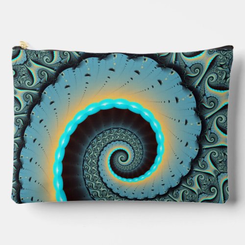 Abstract Blue Turquoise Orange Fractal Art Spiral Accessory Pouch
