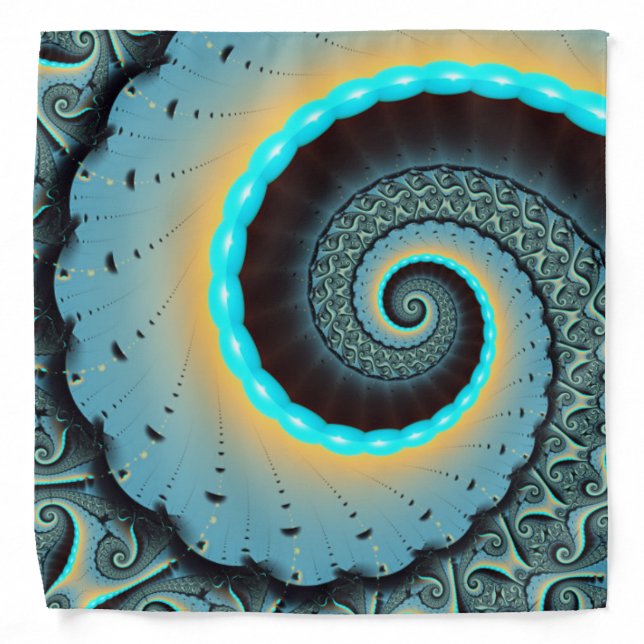 Abstract Blue Turquoise Orange Fractal Art Spiral Bandana (Front)