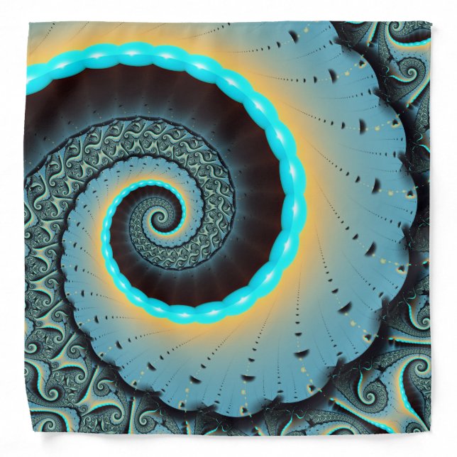 Abstract Blue Turquoise Orange Fractal Art Spiral Bandana (Front)