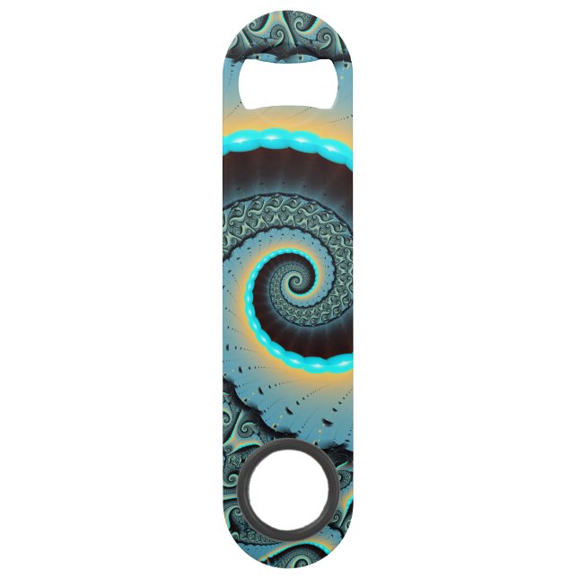 Abstract Blue Turquoise Orange Fractal Art Spiral Bar Key (Front)