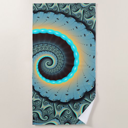 Abstract Blue Turquoise Orange Fractal Art Spiral Beach Towel