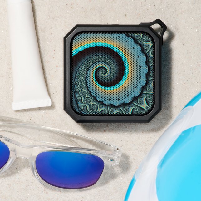 Abstract Blue Turquoise Orange Fractal Art Spiral Bluetooth Speaker (Insitu(Beach))
