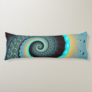 Abstract Blue Turquoise Orange Fractal Art Spiral Body Pillow