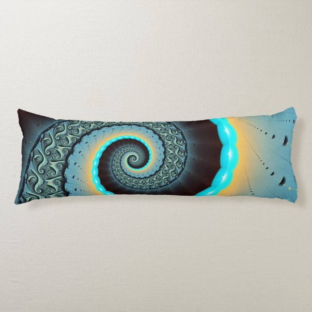 Abstract Blue Turquoise Orange Fractal Art Spiral Body Pillow (Front)