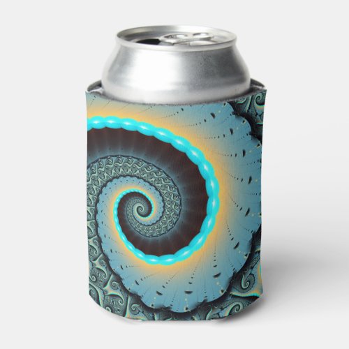 Abstract Blue Turquoise Orange Fractal Art Spiral Can Cooler