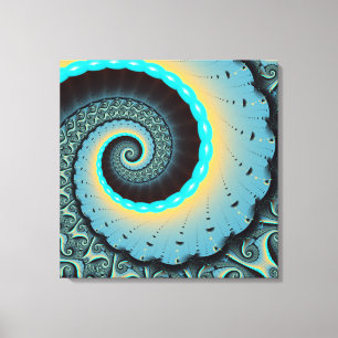 Abstract Blue Turquoise Orange Fractal Art Spiral Canvas Print